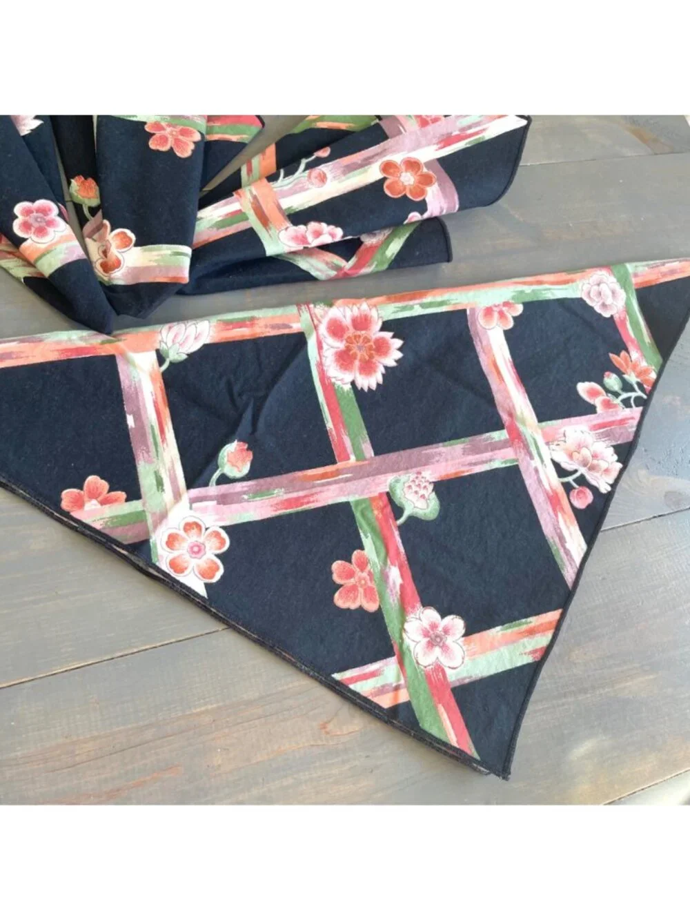 Vintage 80s Cotton Chintz Cloth Napkins Set of 4 Floral Trellis Design